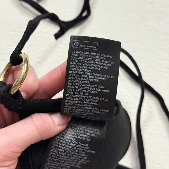 H&M Black Triangle Bikini Top With Gold Rings, Size 8 - Picture 5 of 5